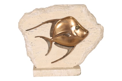 Bronze & Stone Fish Sculpture