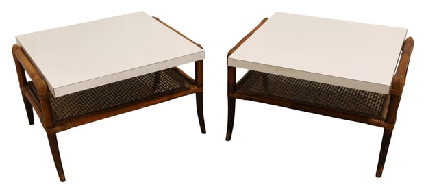 Rattan & Cane 2-Tier Tables - Pair