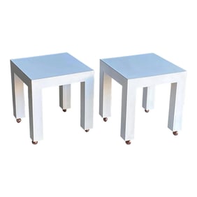 Postmodern White Parsons Side Tables - Pair