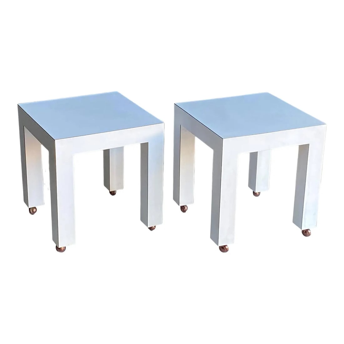 Postmodern White Parsons Side Tables -  Pair (1 of 3)
