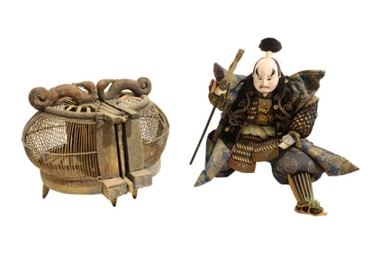 Japanese Samurai Figure & Oriental Bird Cage