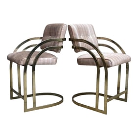 Milo Baughman Style Cantilever Bar Stool - Pair
