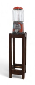 Misson Oak Stand & Antique Gumball Machine
