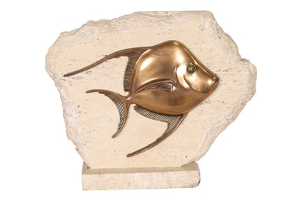 Bronze & Stone Fish Sculpture