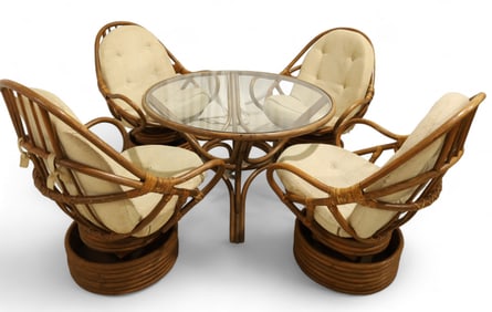 Paul Frankl Style Bamboo Rattan Table & Chairs