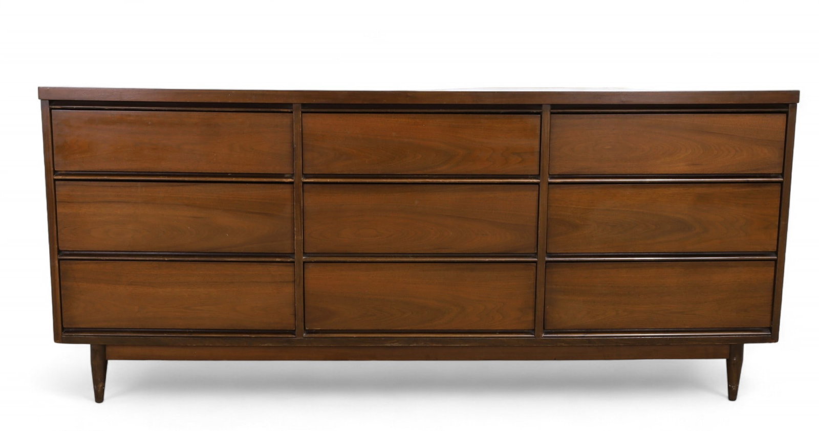 Mid Century Modern Walnut Dresser: A mid century modern walnut dresser with laminate top Dimensions:31x72x18