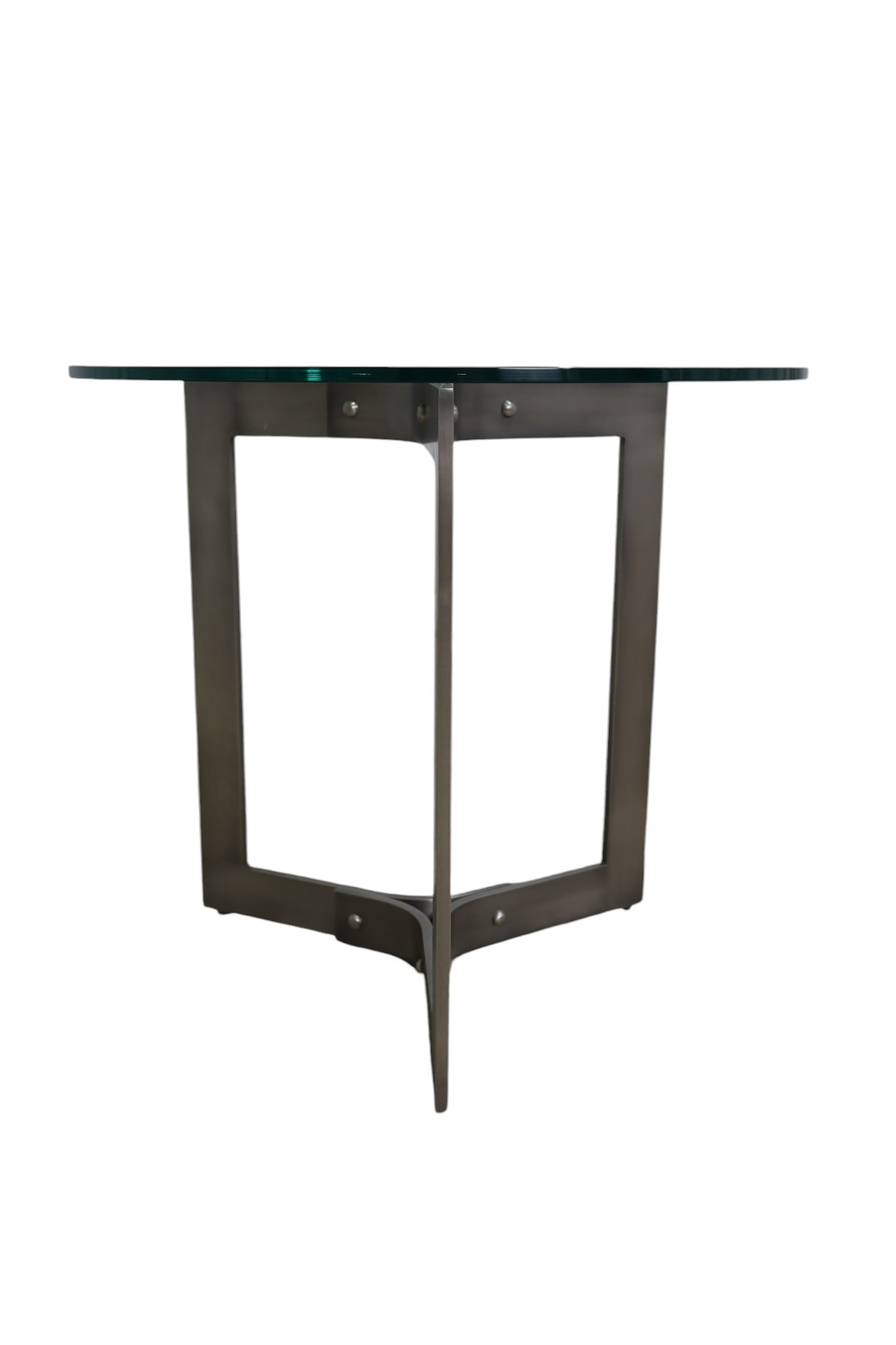 Sculpted Brushed Metal Glass Top Side Table (1 of 8)