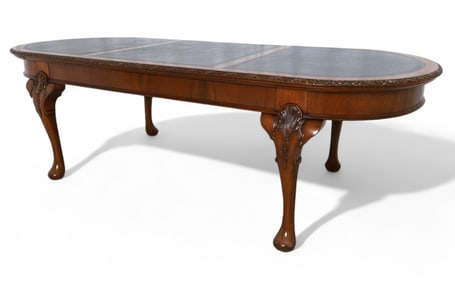 English Carved Mahogany Leather Top