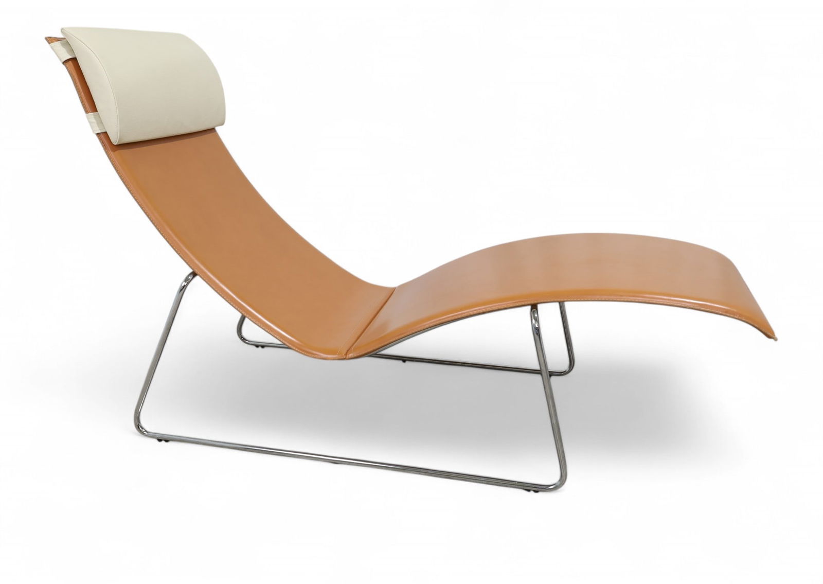 Italian Leather Chaise: An Italian leather chaise on chrome base Dimensions:38x20x61