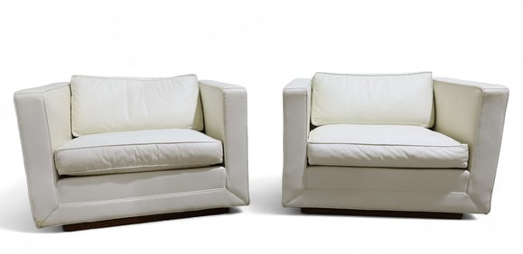 Milo Baughman Plinth Base Cube Chairs - Pair