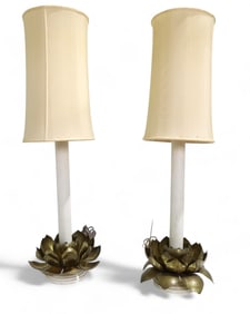 Brass Lotus Flower Lamps - Pair