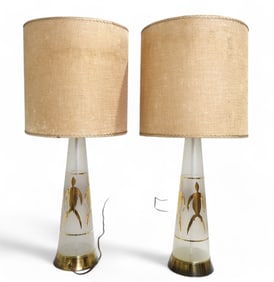Mid Century Gold Leaf  & Glass  Lamps - Pair