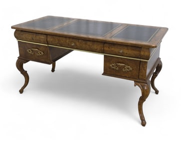 English Style Burl & Leather Desk