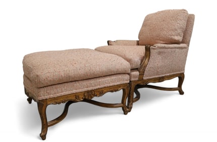 Carved French Chair and Ottoman