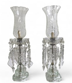 Crystal Hurricane Lamps - Pair