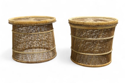 Wicker Drum Tables - Pair