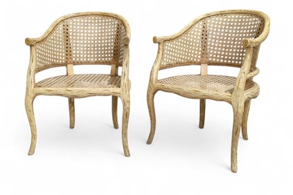 Faux Bois Cane Chairs - Pair