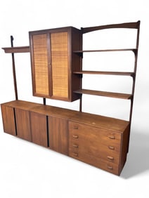 Danish Style Walnut & Cane Wall Unit