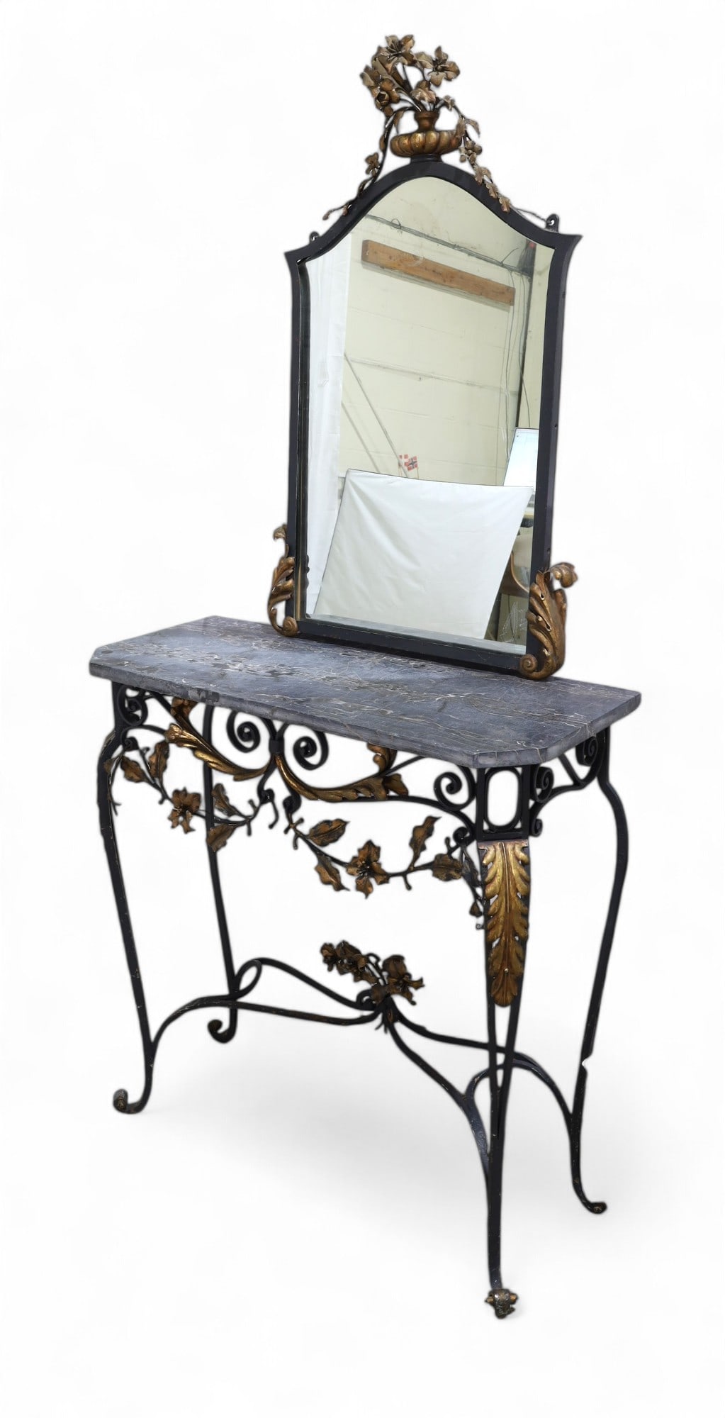 French Wrought Iron Marble Console & Mirror (1 of 11)