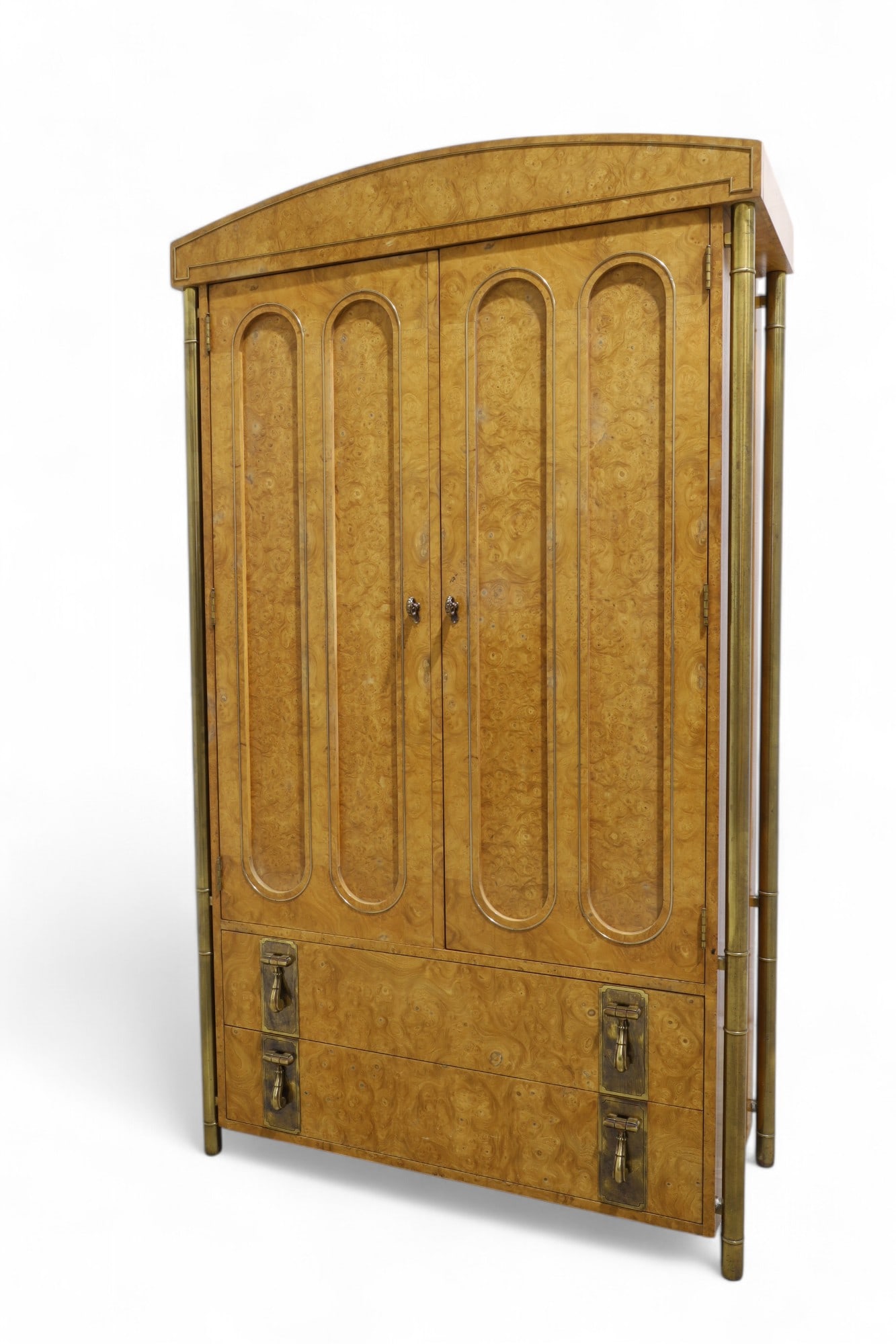 Mastercraft Burl & Brass Armoire: A Mastercraft burl and brass armoire Dimensions:77x44x18