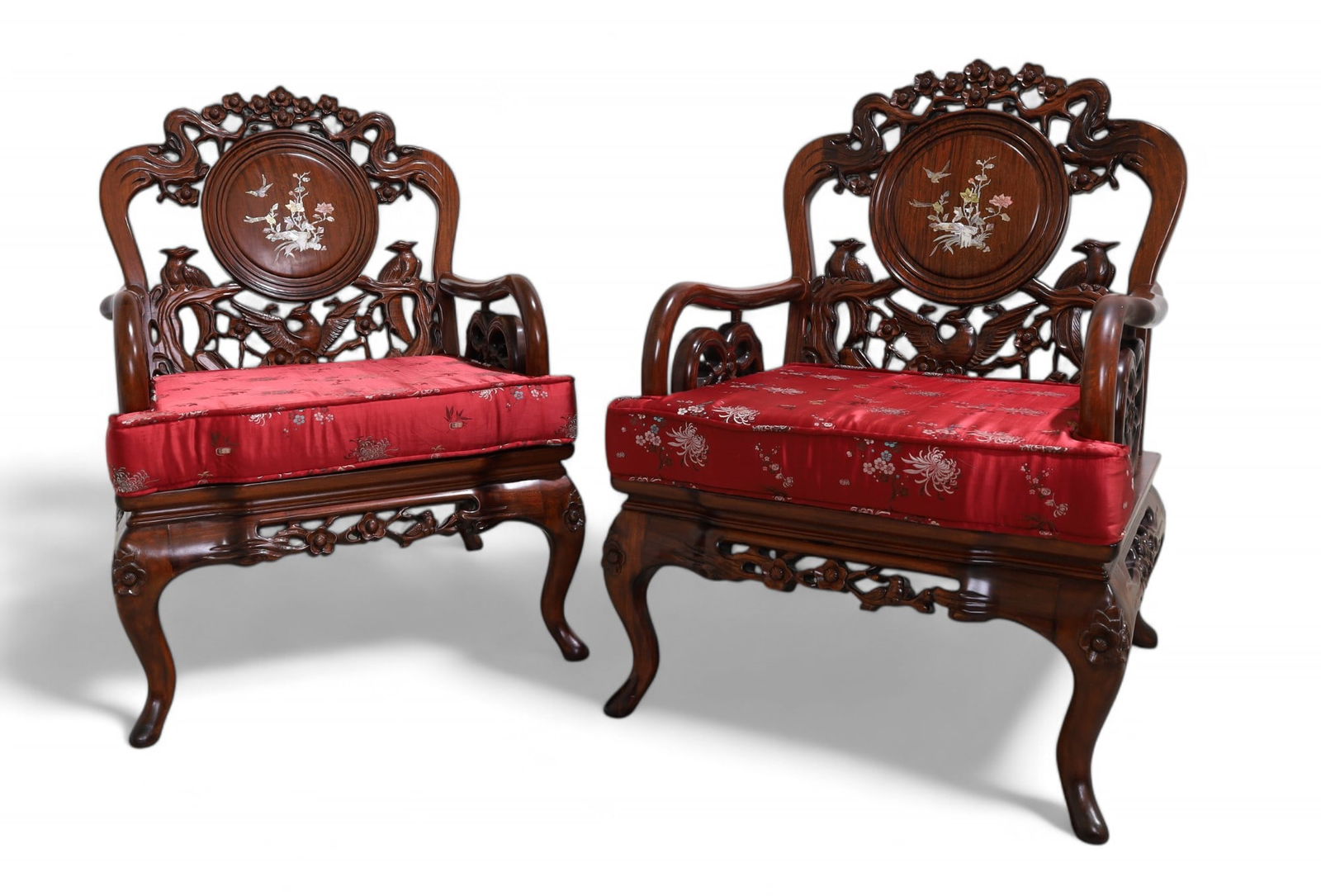 Oriental Rosewood Figural Carved Chairs - Pair (1 of 14)