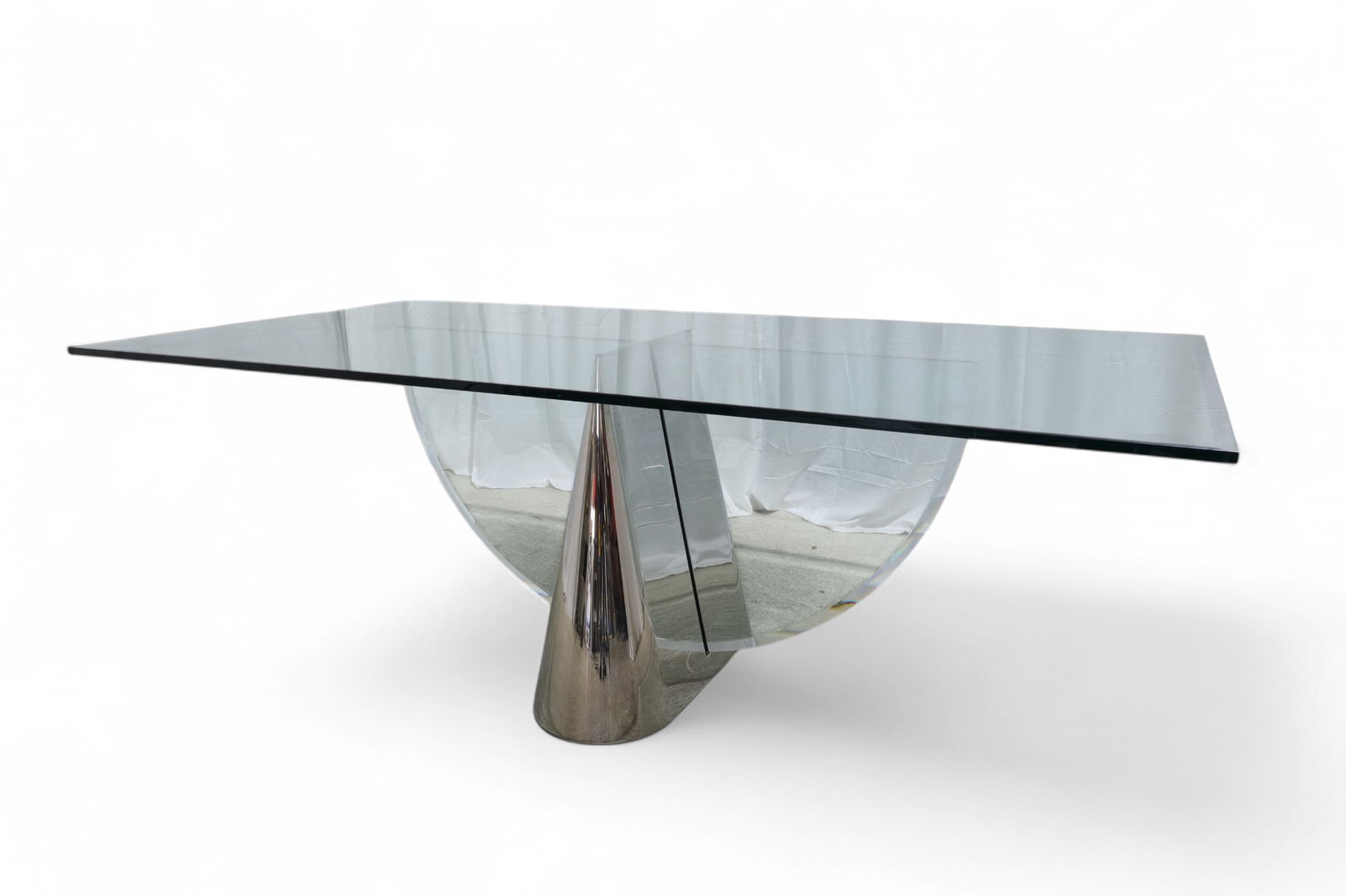 Brueton Eclipse Dining Table: A Brueton Eclipse chrome and glass dining table Dimensions:29x84x42