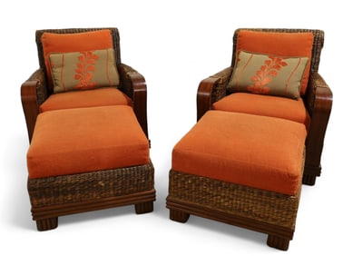 Palacek Wicker & Bentwood Arm Chairs - Pair