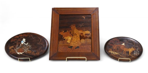 Antique Inlaid Wooden Plaques - 3