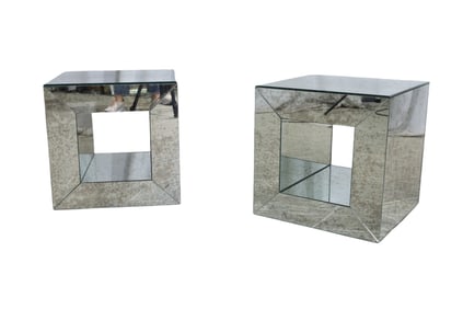 Mecury Mirrored Cube Side Tables- Pair