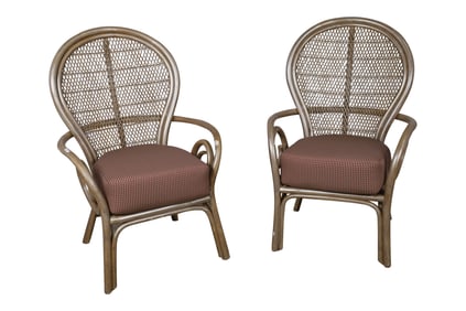 Silver Leaf Bentwood and Rattan Chairs - Pair
