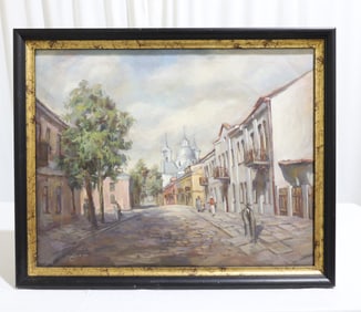 Oil on Canvas Springtime Street Scene