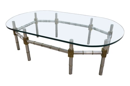 Faux Bamboo Chrome, Brass &  Glass Coffee Table