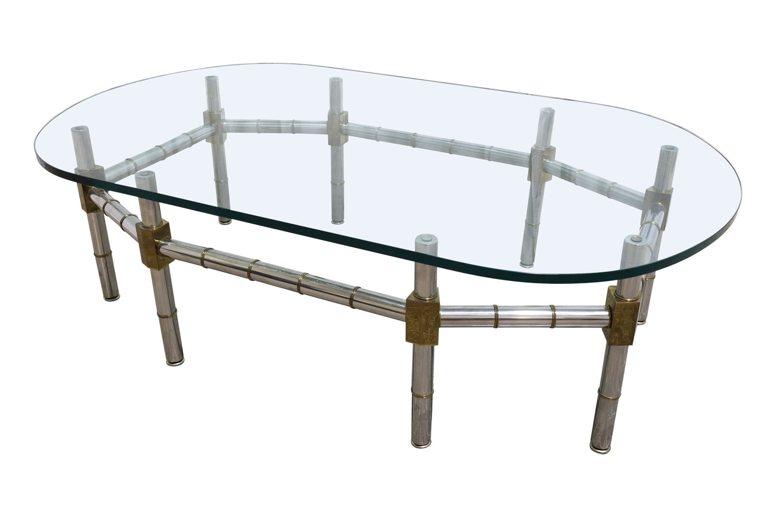 Faux Bamboo Chrome, Brass &  Glass Coffee Table (1 of 8)
