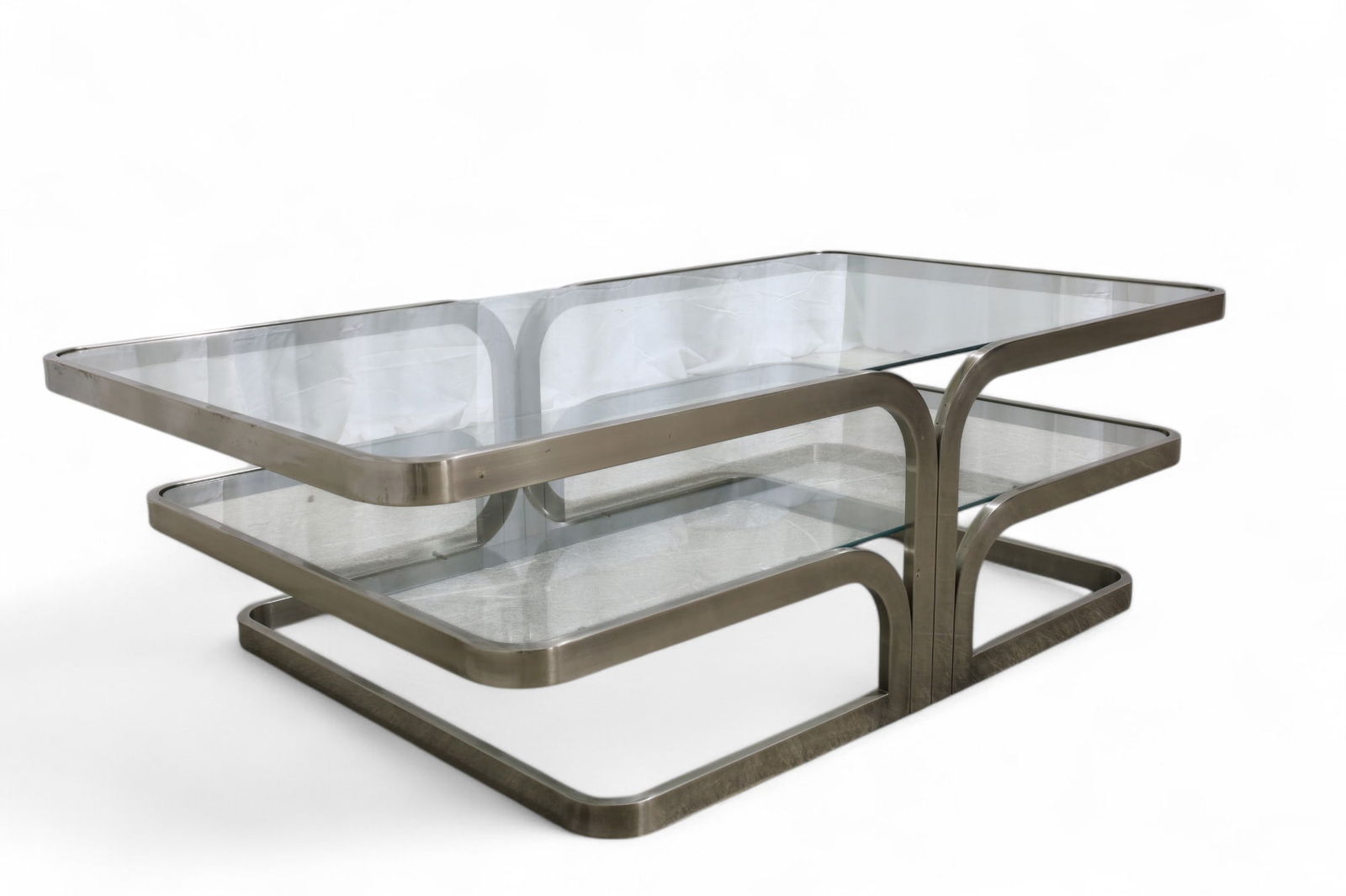 Brushed Steel & Glass 2 Tier Coffee Table (1 of 8)