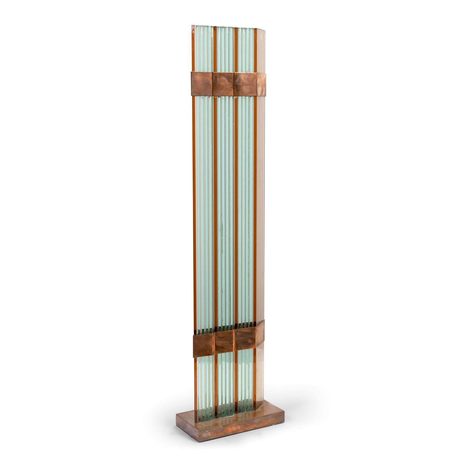 Glass & Copper Column Sculpture: Description - A glass and copper column sculpture Dimensions - 31" x 7" x 1.5"