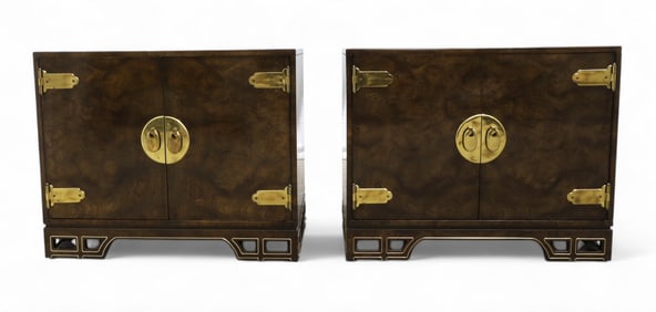 Mastercraft Burl & Brass Cabinets - Pair