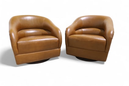 Ward Bennett Leather Swivel Chairs - Pair