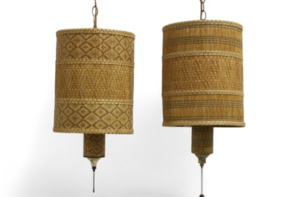 Hanging Wicker Lamps - Pair