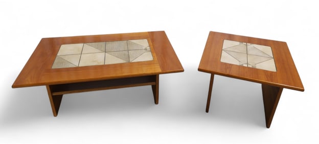 Danish Teak Tile Top Coffee Table & End Table