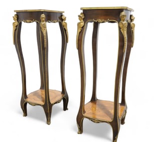 French Style Inlaid Pedestals - Pair