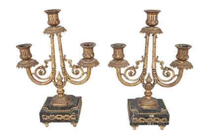 Bronze and Marble Candelabras - Pair