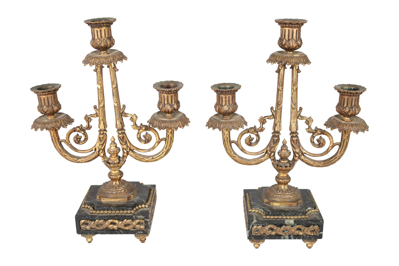 Bronze and Marble Candelabras - Pair: A pair of bronze and marble candelabras Pair. Dimensions 13.5x9x4