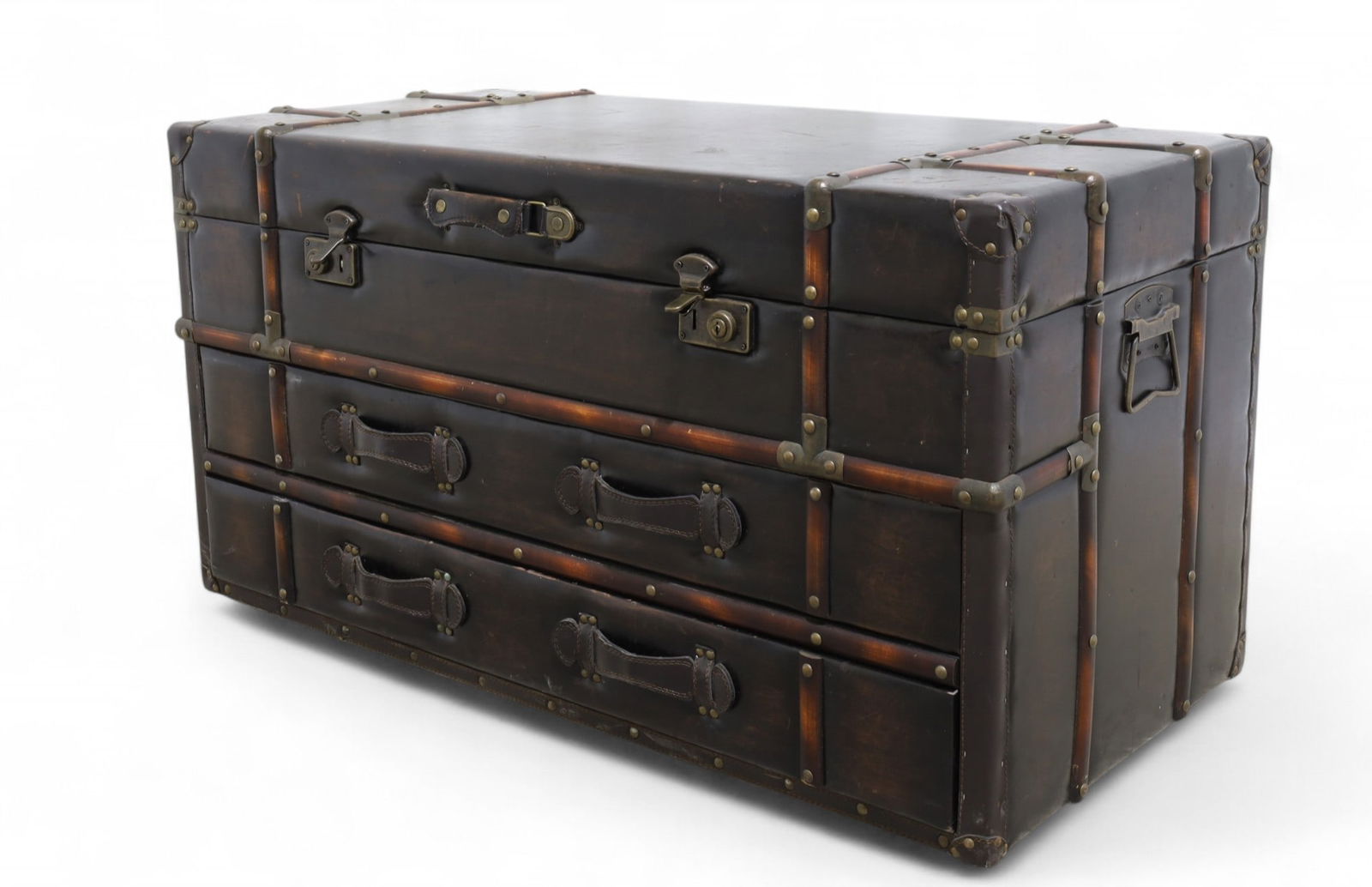 Leather Steamer Style Trunk (1 of 11)
