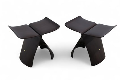Rosewood Signed Sori Yanagi Butterfly Stools - Pair