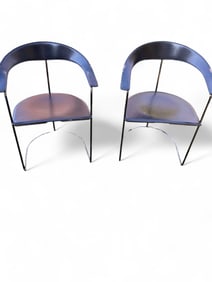 Arben Italian Leather Arm Chairs - Pair