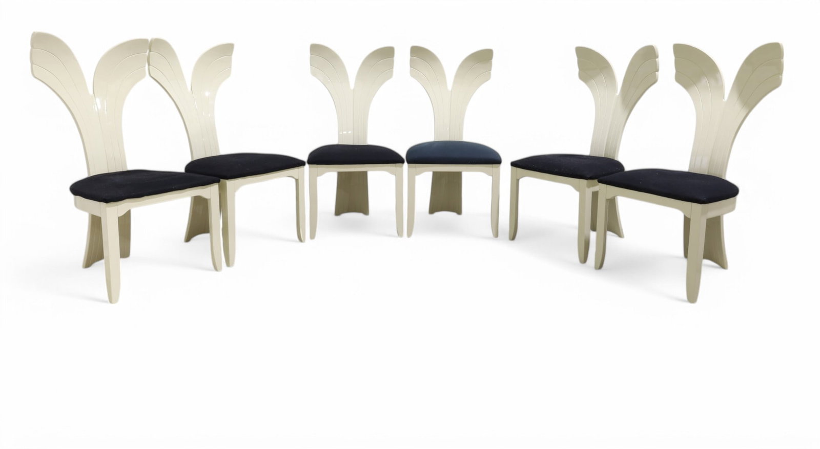 1980's Lacquer Whale Tail Chairs - 6: A set of 6 1980's lacquered whale tail back dining chairs Dimensions:42x21x20 Seat Height:18