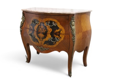 French Style  Marble Top Bombe Commode