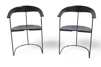 Arben Italian Leather Arm Chairs - Pair