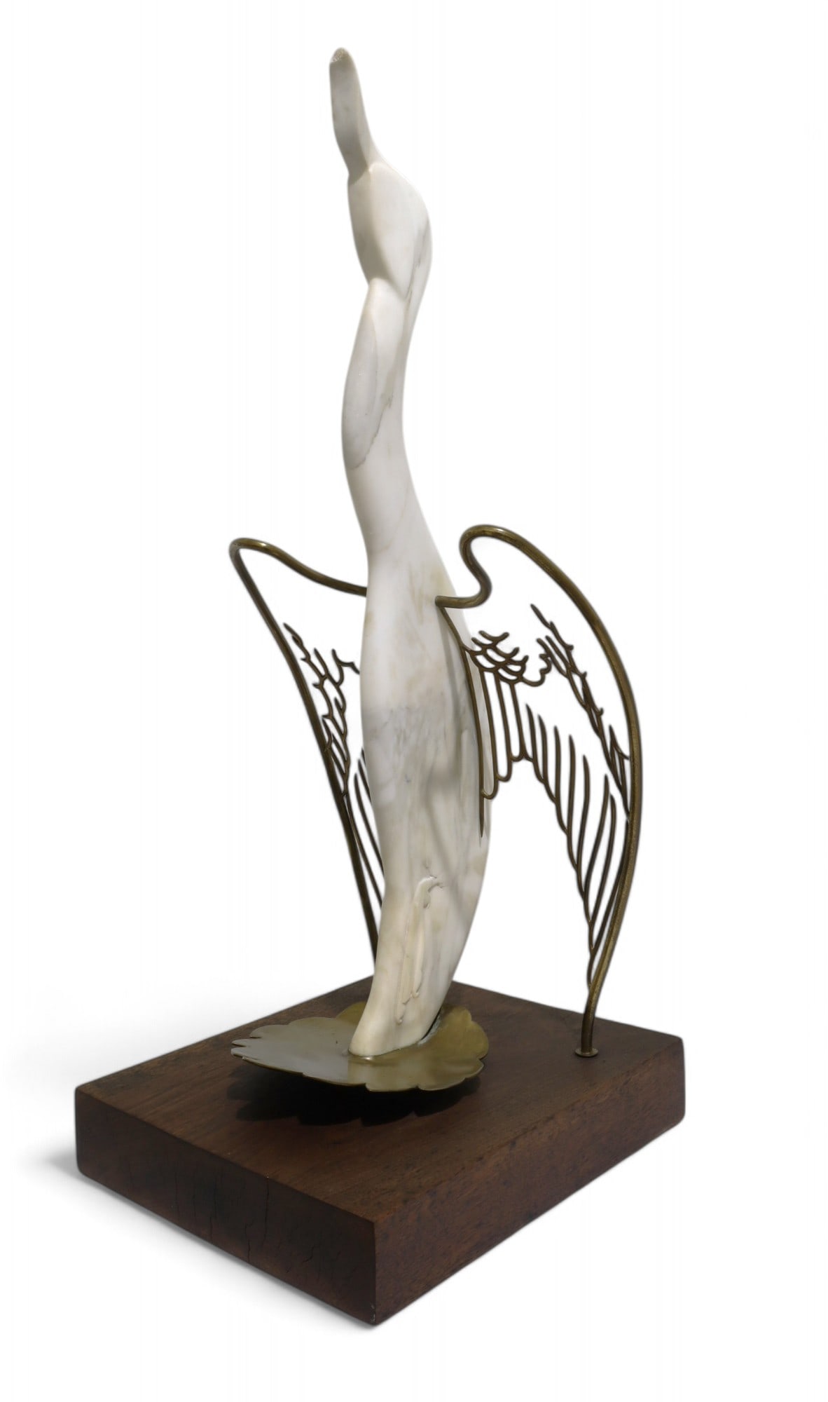Marble & Brass Albatross Sculpture: A marble Albatross with brass wings on wooden base Dimensions:26x10x12