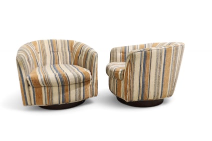 Milo Baughman Plinth Base Chairs - Pair